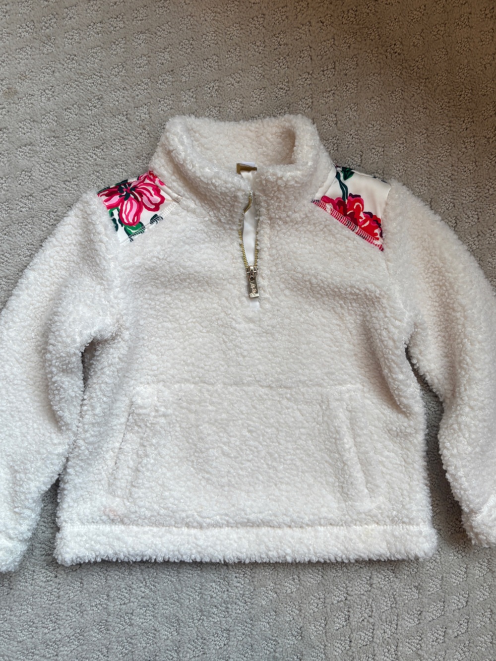 Lilly Pulitzer Cream Sherpa Toddler Pullover with Gold Logo
